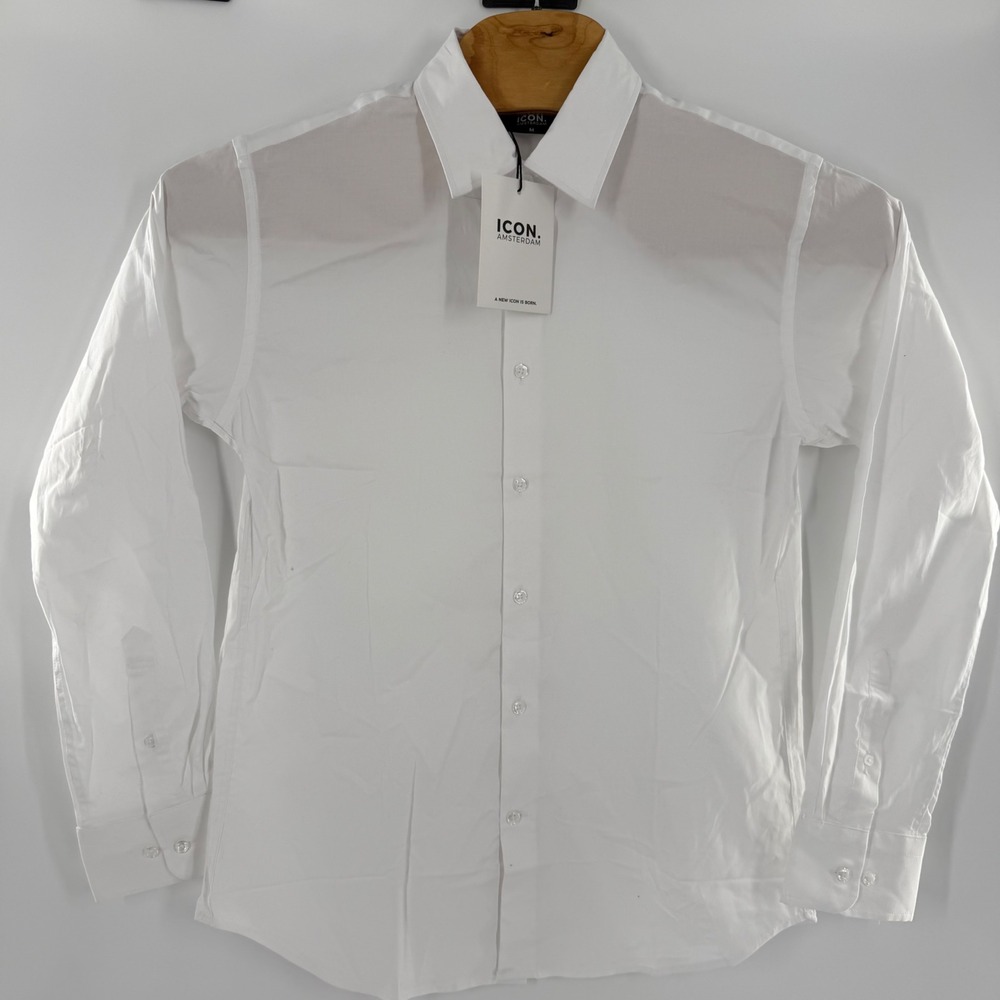 Icon Amsterdam Mens White Long Sleeve Button Down Dress Shirt Size Medium NWT